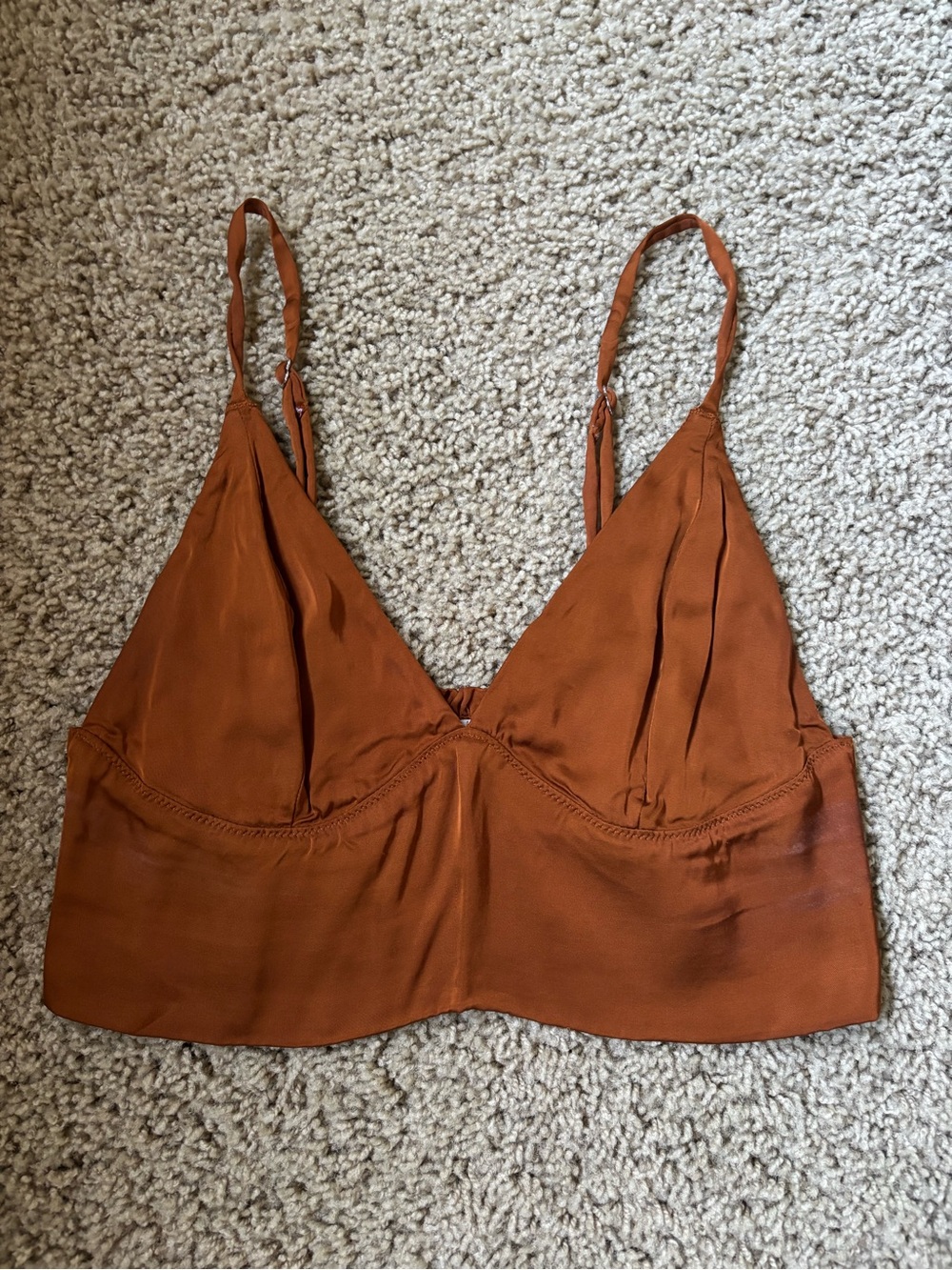 aerie Satin Smocked Rust Crop Top